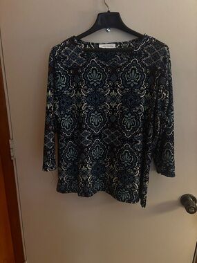 Emily Daniels Blue Patterned Long Sleeve Blouse